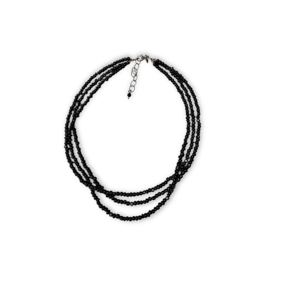 Silpada Sterling Silver Black Glass 3 Strand Necklace16-18" Retired